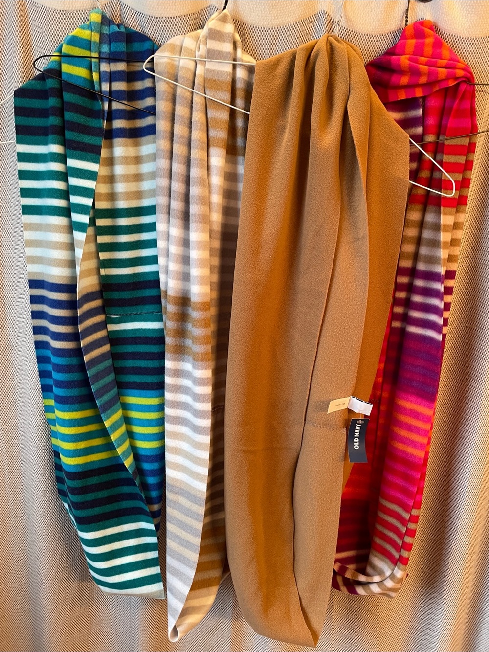 Old Navy Striped Teal, Beige, Camel & Fuchsia Infinity Scarves Set